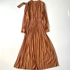 SHIPS シャーリングバックタイワンピース　ロング丈　手洗い可　WEB限定　M