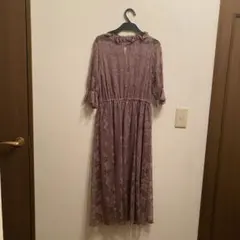 薄紫色 花柄 レース ワンピース