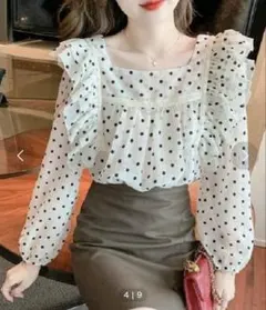 水玉模様フリルブラウス（長袖）ドットブラウス ブラウス