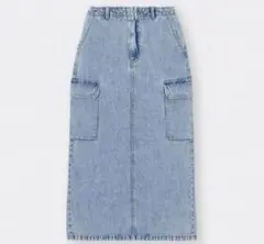 ジーユー　デニム　カーゴ　ロングスカート　サックスブルー