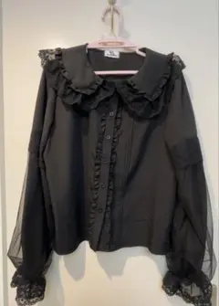 ふんわり袖 チュールフリルブラウス ブラック