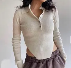 リネンコンビBig collarサイドカットニット searoomlynn