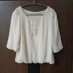 STRAWBERRY-FIELDS アイボリー シフォン 五分袖ブラウス