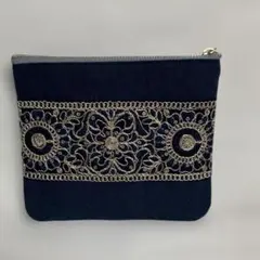 ポーチ　インド刺繍リボン ハンドメイド