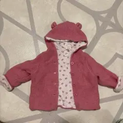 ピンク フード付きニットジャケット