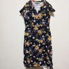 LOFT【00P】 フラワープリント 半袖ワンピース PETITES