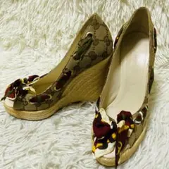 GUCCI エスパドリーユ ハイヒール スカーフ巻 GGキャンバス 23cm