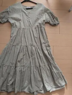 産前産後ミントグリーン コットン ティアードドレス