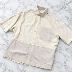 ☆早い者勝ち☆ ZARA メンズ半袖シャツ　ストライプ切り返し　ベージュ　M