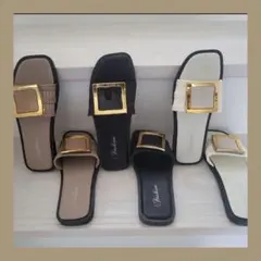 【新品】【在庫少】フラットサンダル ホワイト/ ブラック/ブラウン ３サイズ