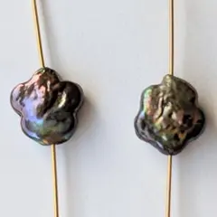 淡水パール、ピアスパーツ、ピーコックカラー、2個セット