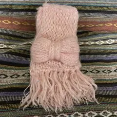 ラメ入りピンクリボンマフラー　ハンドメイド