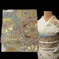 華やぎのある雅やかな六通柄袋帯‼️源氏車花鳥文　正絹　黒留袖などにも