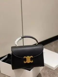 CELINE ブラックレザー ハンドバッグ ゴールド金具