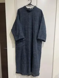 45R 7/2発売完売品リネン風カンパニュラプリントピンタックドレス