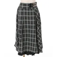 新品タグ付き axes femme 裾プリーツチェック柄スカート グリーン M