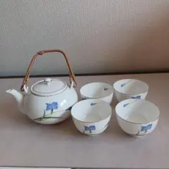 急須と茶碗4個セット 花柄