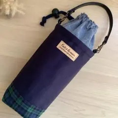 保温　保冷　ペットボトルカバー　ホルダー　水筒ケース　ネイビー×チェック