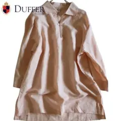 【DUFFER】極美品　麻混　スキッパーシャツ　七分袖　サーモンピンク　L★のサムネイル