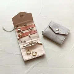 ジュエリー ミニ ポーチ アクセサリー コンパクト 持ち運び 旅行 グレー 新品