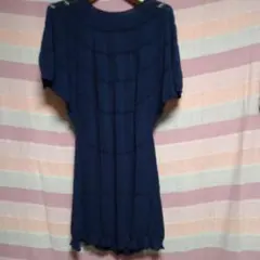 ネイビー　ニットチュニック　半袖　イッセイミヤケ