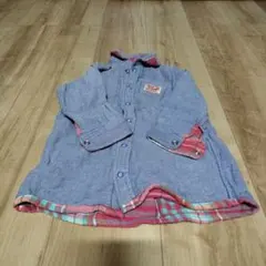 コットン混紡 青と赤のチェック柄 シャツ　ブリーズ　90 リバーシブル