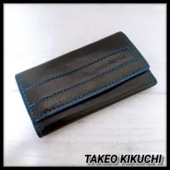 TAKEO KIKUCHI タケオキクチ　ブラックレザーキーケース　ブルー