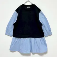 a.v.v◆ストライプシャツドッキング チュニック/袖ゴム フェイクレイヤード