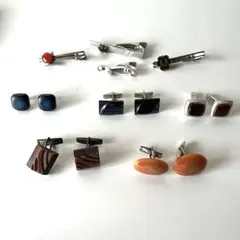 【匿名配送】ネクタイピン　カフスボタン　9点セットまとめ売り　パール　昭和レトロ