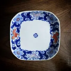 骨董　アンティーク　古伊万里　鍋島　色絵　椿図　変形皿　角皿　小皿 アンティーク 古伊万里 鍋島 色絵椿図 飾皿 変形 色角皿 置皿 灰皿