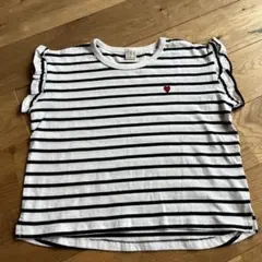 petit main 120 ストライプ ハート刺繍 フリル袖Tシャツ