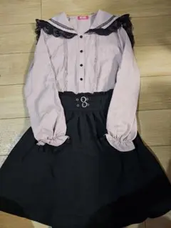 セーラー襟ブラウス ビジュー付きフレアスカート セット 地雷 量産