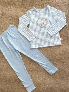 水色チェック柄パジャマセット 130