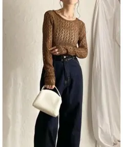 2Wayバックラウンド ブラウン バックオープンレースカットソー【一部店舗限定】