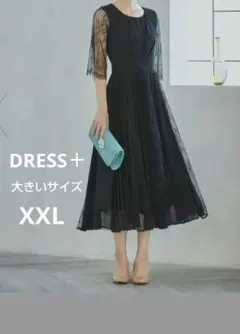 DRESS+ レース袖 フレアワンピース パーティードレス XXL 大きいサイズ