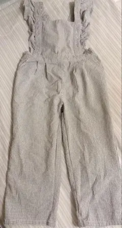 フリル付きグレー系チェックオーバーオール 120