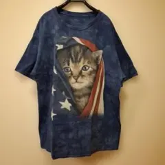 THE MOUNTAIN 子猫 星条旗 プリント Tシャツ ネイビーのサムネイル