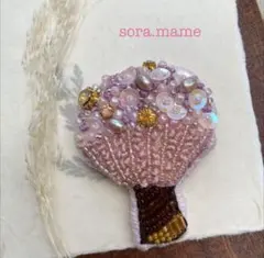 ビーズ刺繍ブローチ/桜　No.3