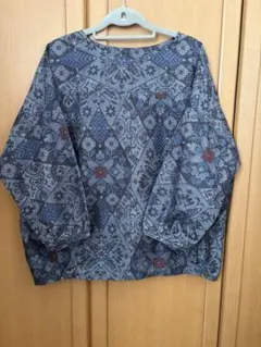 正絹　大島紬　着物リメイク　プルオーバー　トップス　M〜L