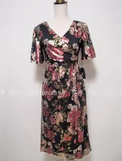 新品☆アドリアナパペル☆花フローラル柄ドレスワンピース黒☆ウェディングパーティー