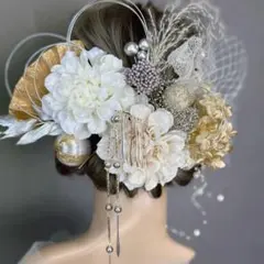 【豪華】髪飾り 成人式 卒業式 簪付き 水引 白 金 銀 ベージュ