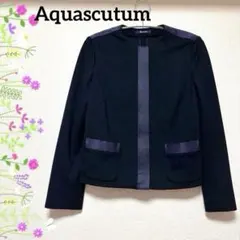 美品♡ アクアスキュータム　ノーカラージャケット　前ジップ　ストレッチ　濃紺　Mのサムネイル
