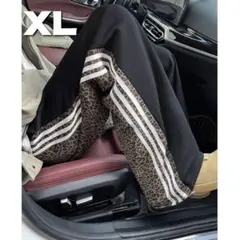 ワイドパンツ　豹柄　レオパードパンツ　サイドライン　ユニセックス　ストリート