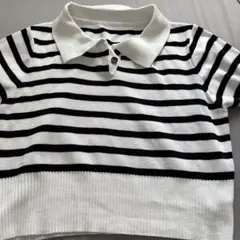 ストライプ クロップドポロシャツ 半袖