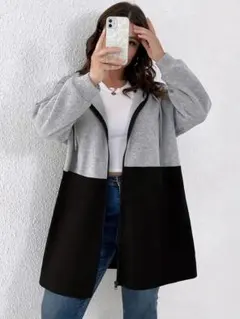 2274z【新品】ニットパーカー ロング丈 ツートンカラー 5XL ユニセックス