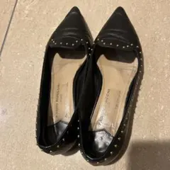 FABIO RUSCONI ブラックスタッズフラットシューズ