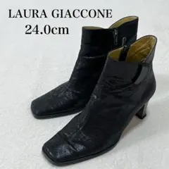 LAURA GIACCONE ショートブーツ 24cm ブラック スクエアトゥ