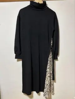 ロングワンピース ヒョウ柄 ブラック裏起毛