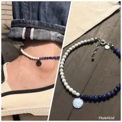 ターコイズアンクレットツートン天然石丸玉20㎝メンズアンクレット色選べます‼️