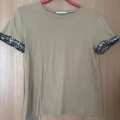 値下げ　ZARA WOMAN 半袖Tシャツ ベージュ ツイードトリム Sサイズのサムネイル
